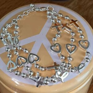 NWOT # Strand Silver Crosses & Hearts Bracelet #JW7